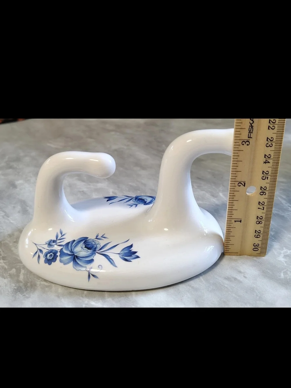 Vintage Double Wall Hook White Porcelain Ceramic Blue Roses